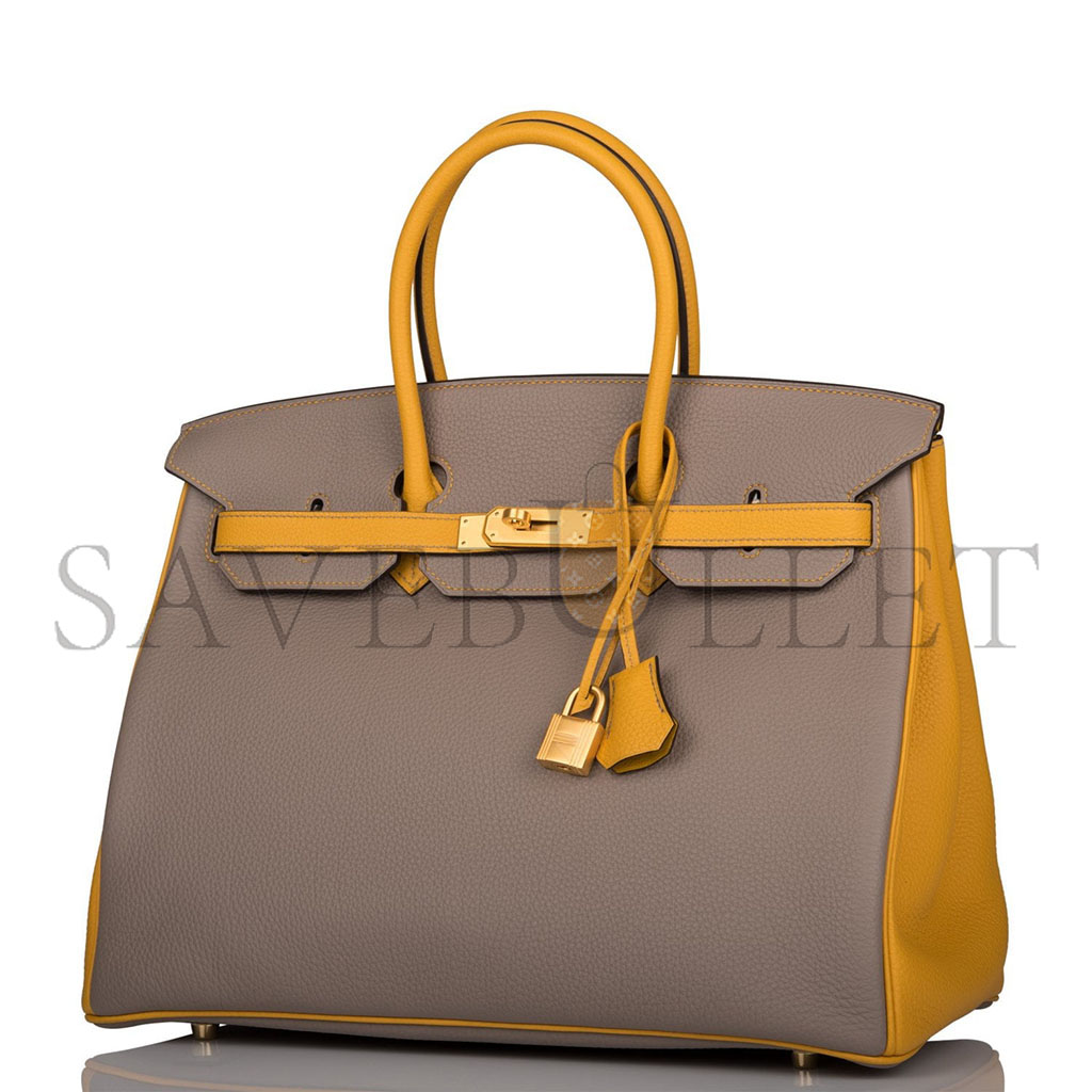 H**mes master birkin 30 epsom asphalt grey and amber yellow gold buckle h028369ck15 (30*23*15cm)